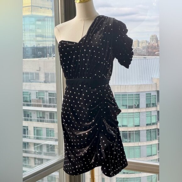 🆕 SELF-PORTRAIT 🧿 NWOT Velvet Diamante One Shoulder Mini Dress, Sz UK 12 US 8 - Picture 4 of 16